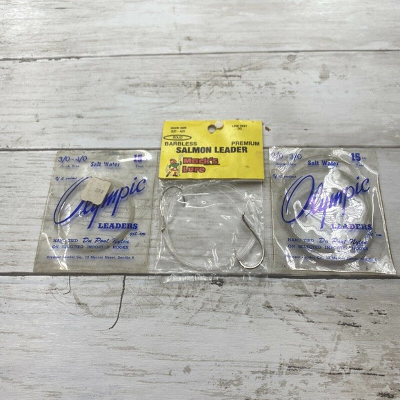 3 Vintage Olympic and Macks Lure Leaders for Classic Salmon and Trout Fishing - Picture 11 of 12
